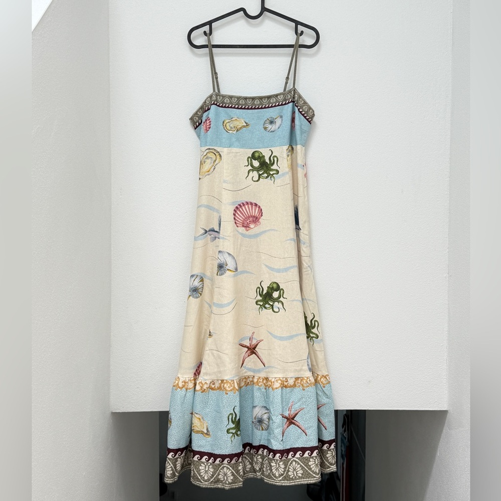 NWT Caroline Constas Sea Creatures Linen Blend Midi Dress | size medium